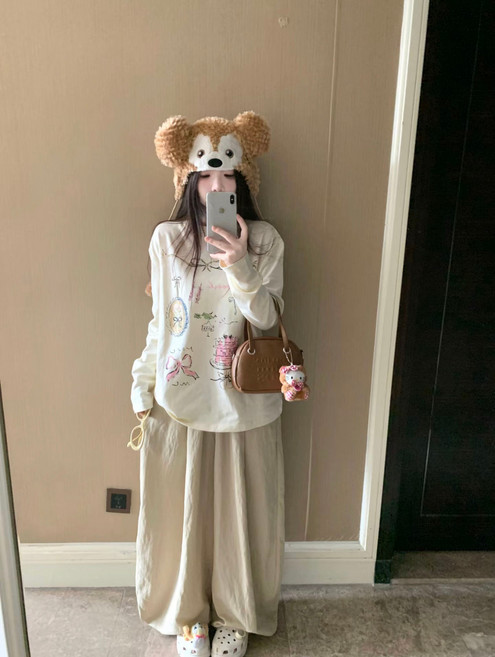 秋季新款精梳棉寬鬆字母白色長袖t卹女中長款設計感純棉打底上衣