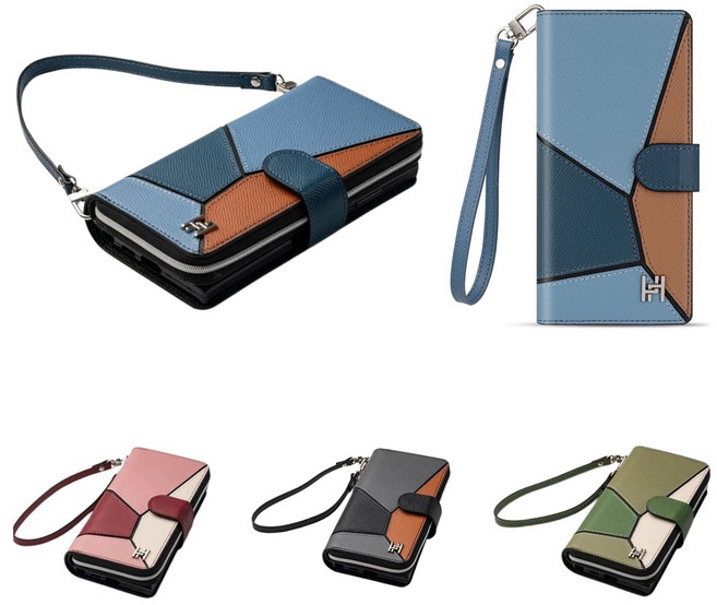 갤럭시 S25플러스 케이스 SM-S936N 천연 소가죽 (콜라비앙) (지퍼) 카드 지폐 수납 양면 더블 월렛 자석 지갑 (손목 스트랩 줄 끈 포함)