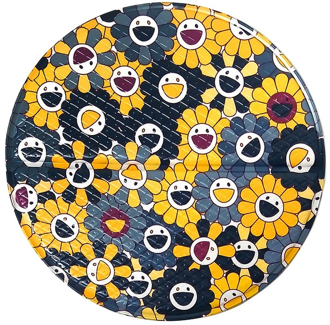 토탈하우스 반접 해피플라워 사우나방석 원형 (L) 32cm 양면 사우나매트 국산제조 캠핑방석 목욕방석 원형방석, 네이비옐로우, 1개