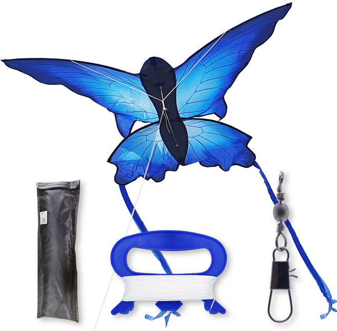 연빠람 나비연 + 얼레 + 연실 + 커넥터 연날리기 연 세트, 블루+핸들얼레, 1세트