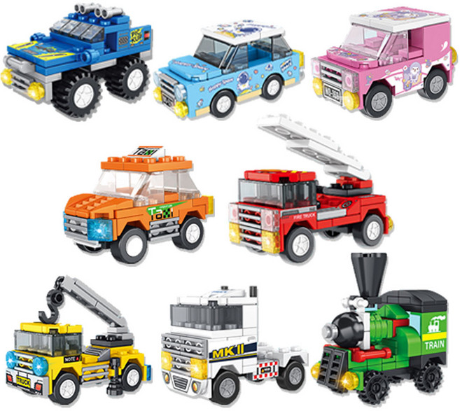 자동차블럭 미니 블록 조립 장난감 어린이집 선물 8종, 1세트, 혼합색상