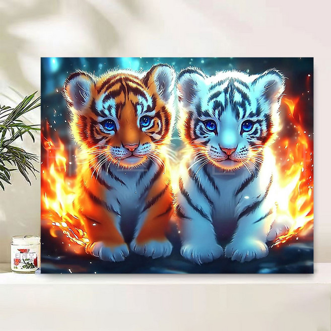 티레오 보석십자수 캔버스형 재물십자수 50x40cm 원형비즈 DIY키트 3D 대형 선물용 풍수 인테리어 취미생활추천, 1개, 호랑이 백호