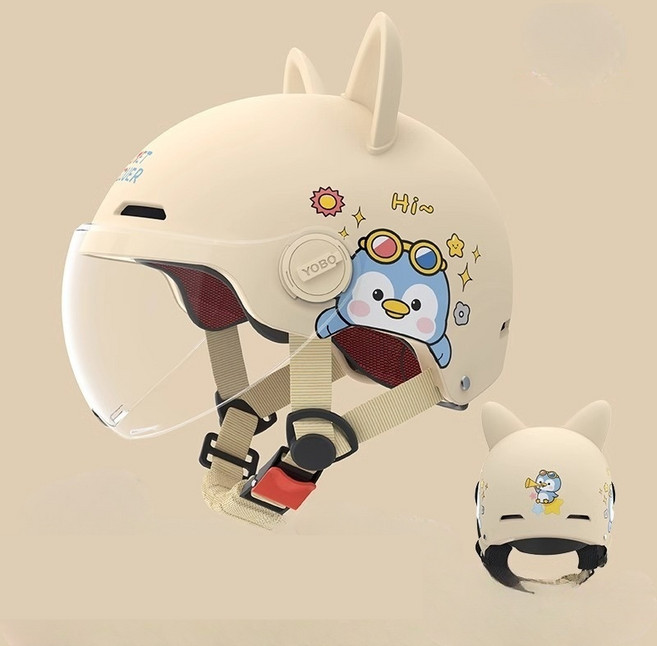 오토바이 헬멧 남여아 어린이 귀여운 헬멧 사계절 헬멧, 카키, 1개