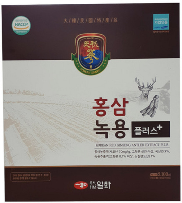 일화 홍삼 녹용플러스 6년근 홍삼농축액 70ml x 30포 홍삼 진액 명절선물, 1개, 2.1L