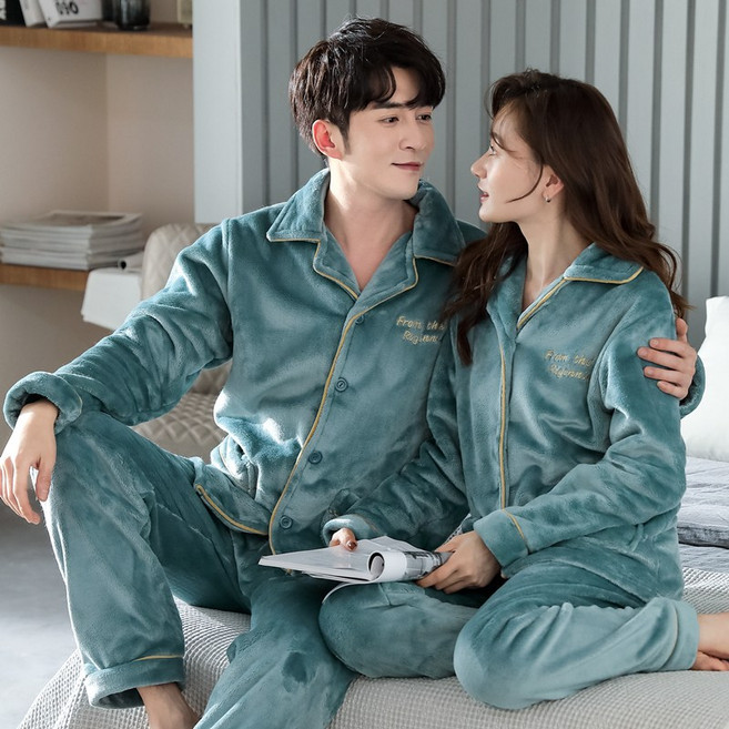 1+1 겨울 커플용 부드러운 벨벳 수면 파자마세트 극세사 잠옷 C1450