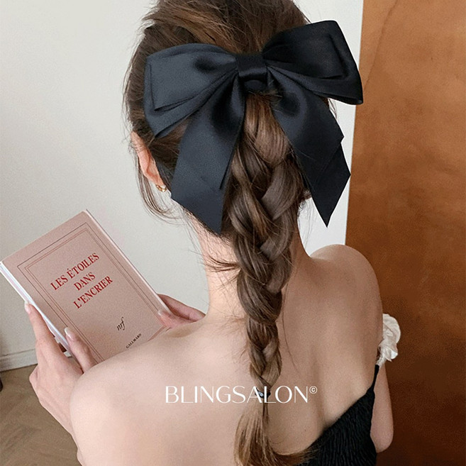 블링살롱 로에 공단 새틴 더블 꼬리 리본핀 2컬러 여성 자동핀 왕 리본헤어핀 골프리본