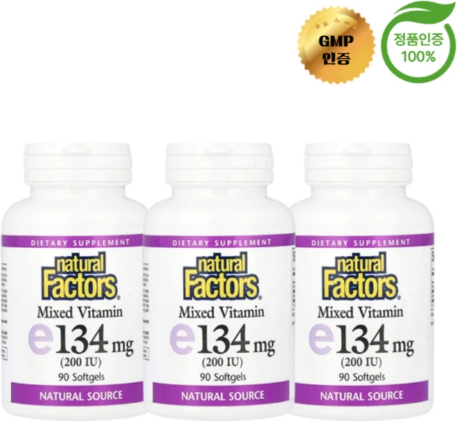 2+1 내추럴 팩터스 혼합 비타민E 134mg 소프트젤 90정, 3개 - 쿠팡