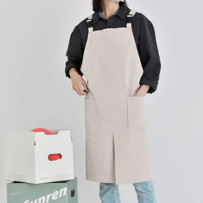 리빙공감 남녀공용 앞트임 캔버스 방수 앞치마, 블랙, 1개