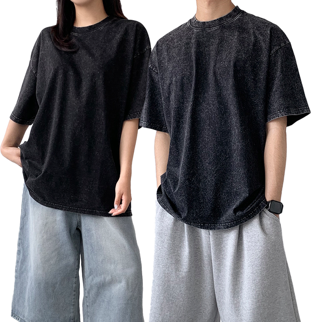 하바우 남여공용 고중량 피그먼트 나염 오버핏 빅사이즈 면 반팔티 1P