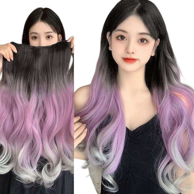 가발위드 옴브레 투톤 웨이브 붙임머리 브릿 포인트 시니온 가발, 1개, 진한블랙 퍼플그레이