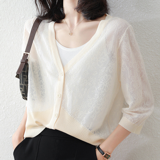 NUNUHANA 여성 얇은 시스루 가디건