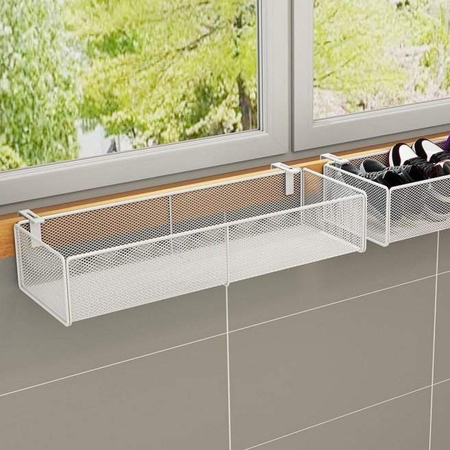 창틀 선반 행거 베란다 바스켓 흰색 매쉬망 창틀선반 세탁실, 화이트 45.5cm