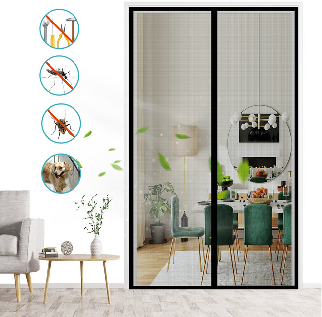 일체형 자석 프리미엄 모기장 자흡 커튼형 자석 방충망문, 블랙-A