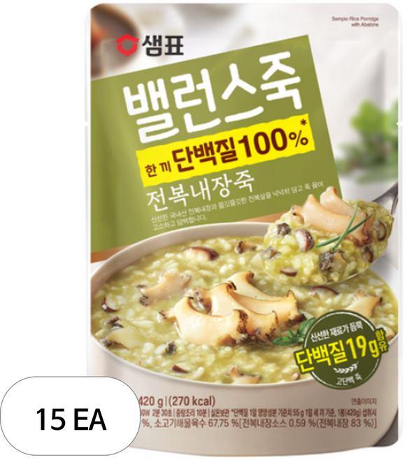 샘표 밸런스죽 전복내장죽, 420g, 15개