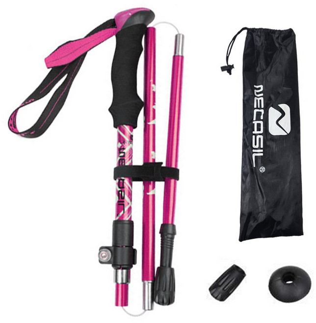 6061 네카실 접이식 5단 알루미늄 초경량 등산 스틱 경량, 로즈핑크, 1개