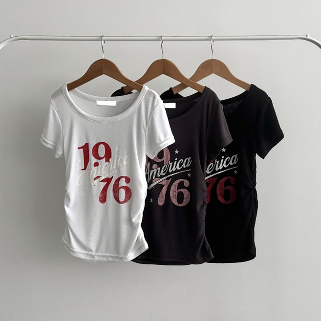 바이어스 여성 프린팅나염 옆셔링 반팔티