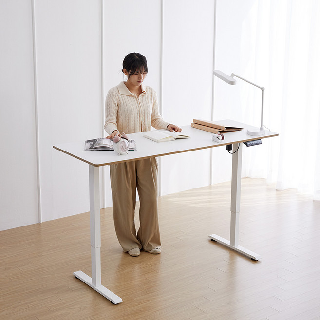 [리비니아] 스마트 전동 높이조절 책상 모션데스크 스탠딩 전동 데스크, 화이트