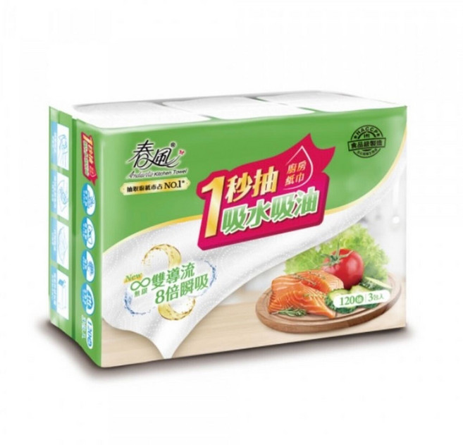 春風 廚房紙巾 1秒抽 8倍瞬吸 10倍瞬油, 白色, 24個