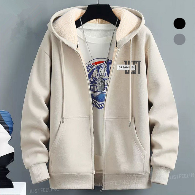 JUSTFEELING 뽀글이 융털 후드집업 남성 운동복 코트 루즈핏 레터링 빅포켓 양털코트 점퍼 남자 외출코트 가을겨울 바람막이 후리스 트리이닝복 가디건 점퍼 ~4xl까지