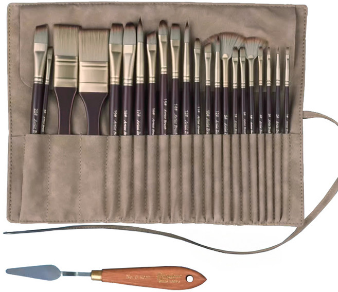 오토몬 조르조네 미술용 아크릴 유화 수채화 휴대용 붓 24종 세트