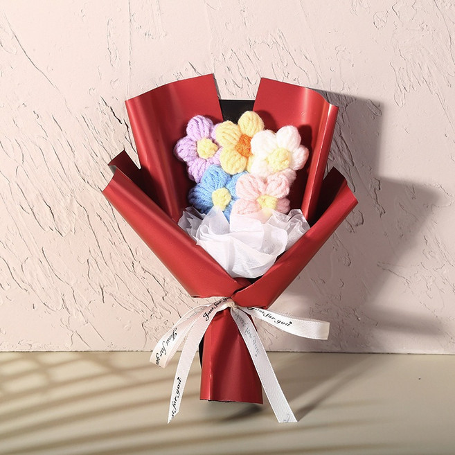 畢業熊花束 香皂花束 乾燥花花束 向日葵花束 畢業禮物 情人節禮物 台灣發票快速出貨, 1個, 9.編織小花花束紅