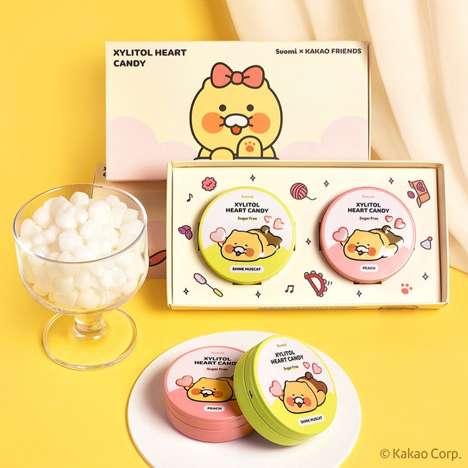 춘식이 자일리톨 하트 사탕 화이트데이 선물세트 피치 샤인머스캣 무설탕 핀란드 수오미 캔디 아기 유아 양치, 1세트, 40g