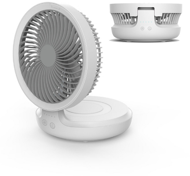 폴드래블 회전형 캠핑 선풍기 벽걸이 탁상용 서큘레이터 휴대용 접이식 충전식, 화이트