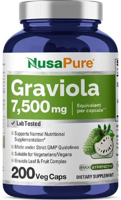 NusaPure 그라비올라 7500mg 200캡슐, 3개, 200정