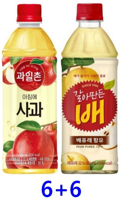 PET 2종(갈아만든배+과일촌 아침에 사과), 1세트, 500ml