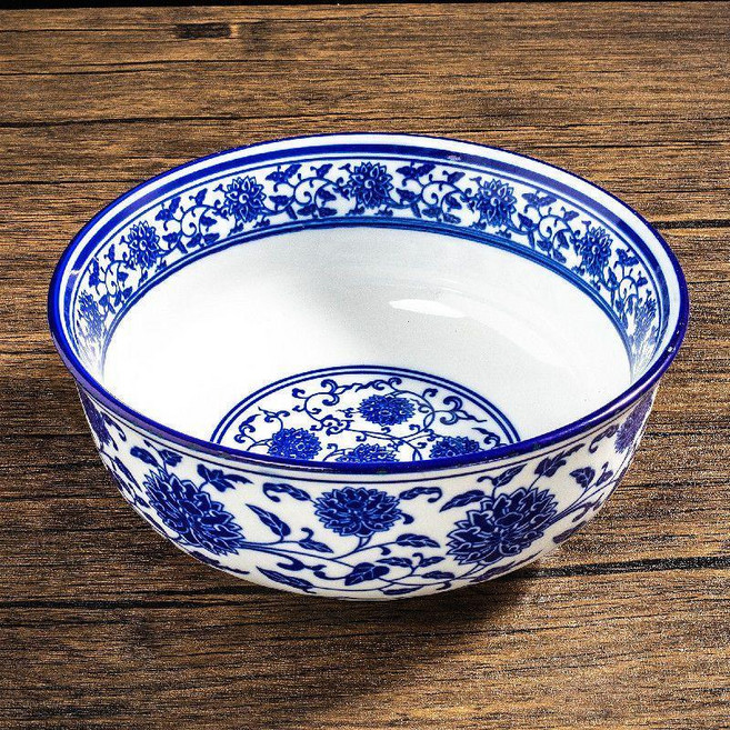 good 麪碗青花瓷陶瓷商用燴麪碗米線麻辣燙盆家庭大號粥湯碗拉麪碗, 1個, 青花8英寸20.8*8.5m 2個裝