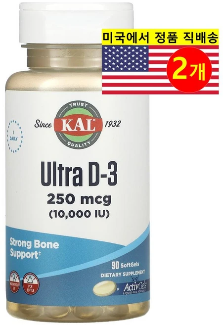 KAL 칼 울트라 비타민 D3 250mcg (10000IU), 2개, 90정 - 쿠팡