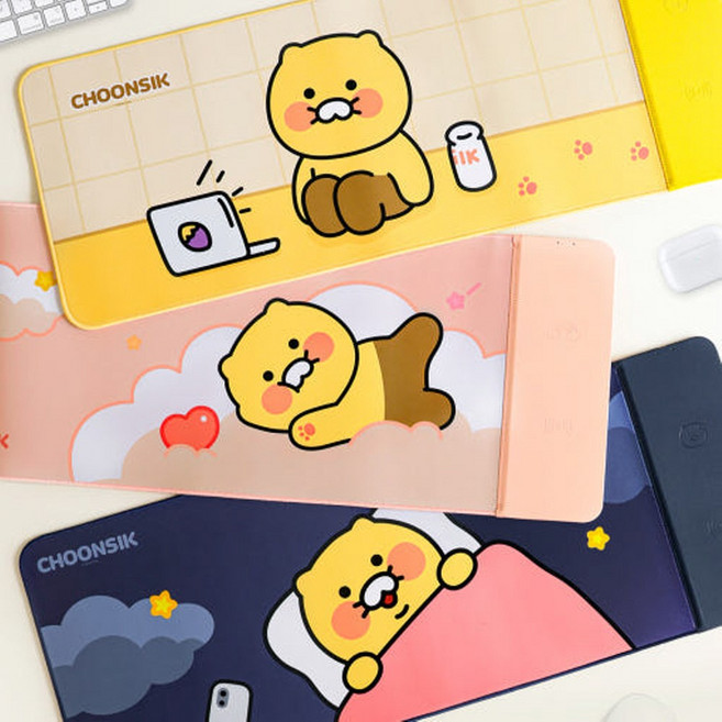 홈앤키즈 카카오프렌즈 춘식이 무선 충전 장패드 마우스패드 고속충전 충전패드 카카오 캐릭터 학생 직장인 선물 단체선물, 1개, 춘식이 무선충전 장패드 네이비
