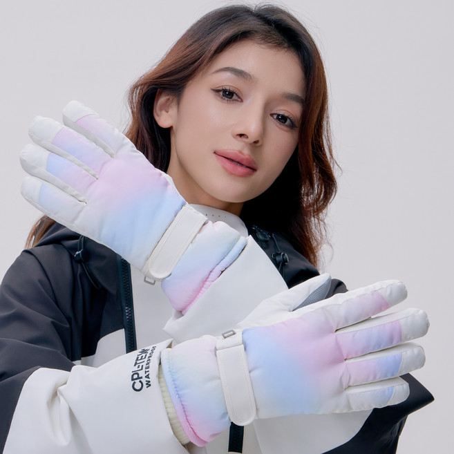 NY20 오로라 방한 방수 스마트터치 캠핑 보드 스키장갑, 오로라 화이트, 1개