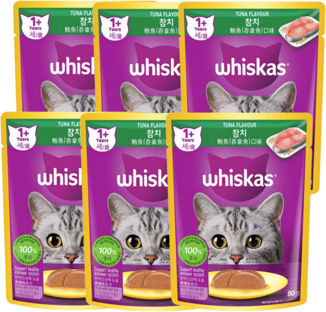 위스카스 참치 1세이상 습식 사료, 80g, 6개