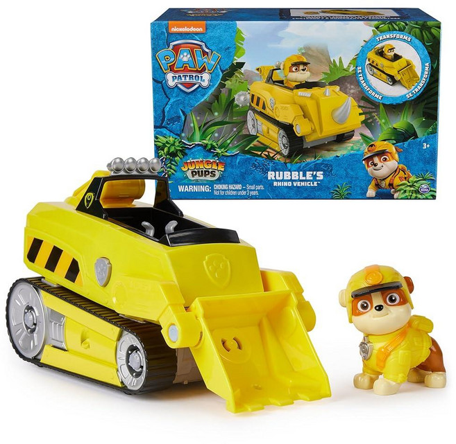 Paw 미국매장정품+ 정글 강아지 러블 코뿔소 차량 수집용 액션 피규어가 있는 장난감 트럭 만 3세 이상 남아 및 여아용 어린이 1731988, Paw 미국매장정품+ 정글 강아지 러블 코뿔소 차량 수