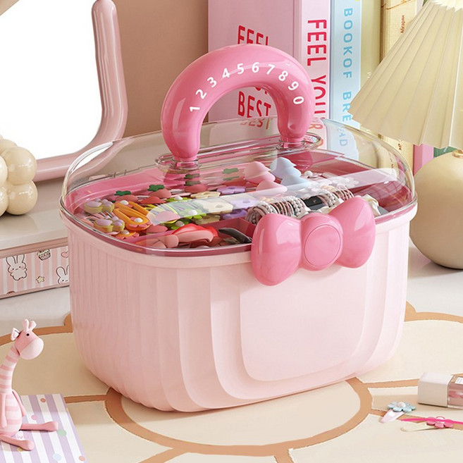 리미시아 2단 대용량 헤어 악세사리 보관함, 1개, 핑크