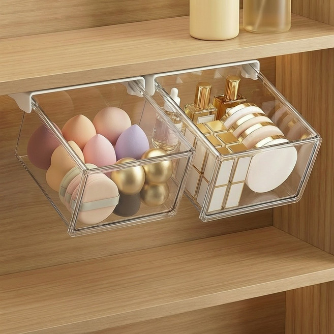 리우 무타공 슬라이딩 히든 서랍 수납 정리함, 투명 M, 1개