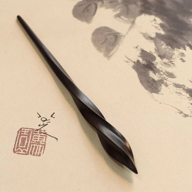 新中式素色檀木雕刻髮簪復古小衆特設計感簪子盤發, 1件, 四象歸一｜紫光檀髮簪18cm:如图