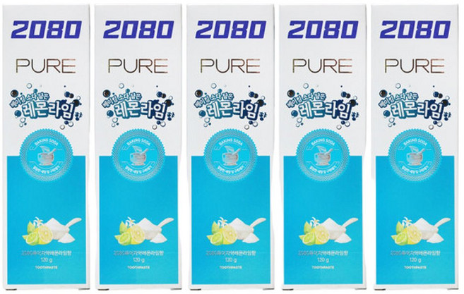 애경 2080 퓨어 치약 베이킹소다 담은 레몬라임향 120g 5개 양치, 1개