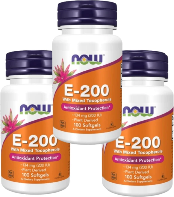 [Now Foods] 비타민 E-200 위드 믹스드 토코페롤 100 소프트젤 3 SET, 3개, 100정 - 쿠팡
