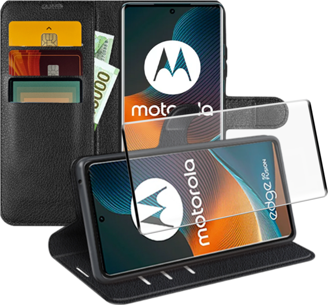 모토로라 엣지 50 퓨전 가죽 지갑 케이스 + 풀커버 액정강화 방탄필름