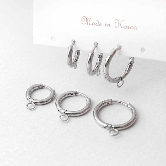 비즈아이 [8-404-01]써지컬스틸 귀걸이 원터치링 고리 2x8/10/12mm (내경) 무도금 1쌍(2개)