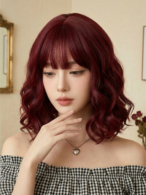 풀가발 웨이브 단발 웨이브가발 여성30CM(수납포함), 1개, 와인 가발