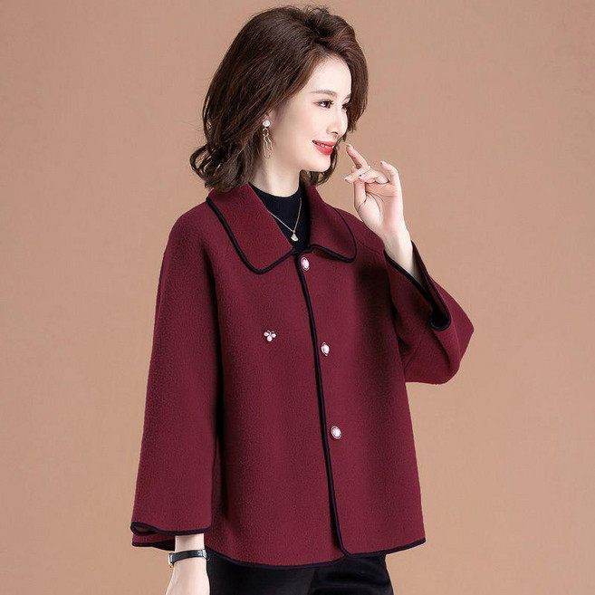 TIMEPURE 중년 여성용 봄 가을 숏 모직 자켓 세련되고 우아한 분위기 동안 느낌 작은 키 여성에게 잘 어울리는 데일리룩 아우터