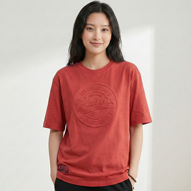 데일로엔 여성 여름 루즈핏 로고 레터링 반팔 데일리 티셔츠