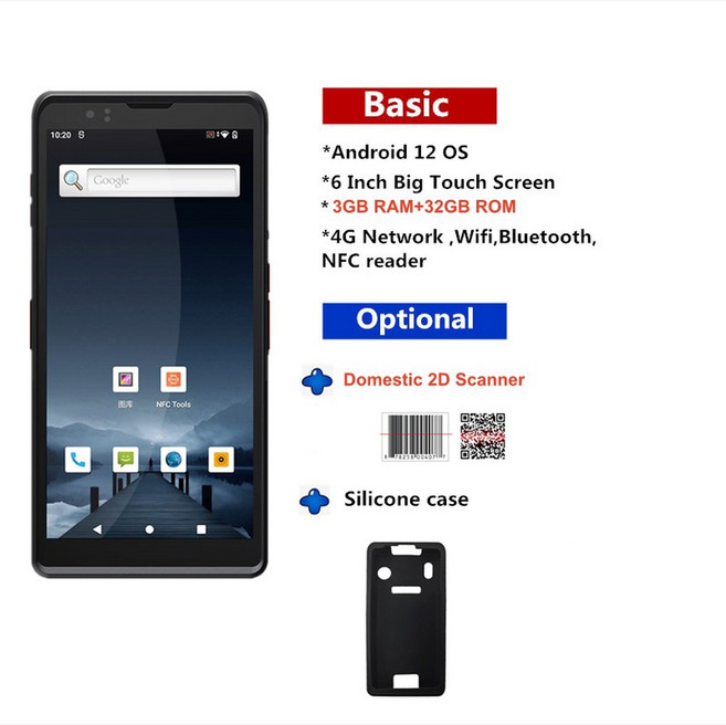 산업용 데이터 수집 지원 Google Play 내장 5000mAh 배터리 Honeywell 2D 바코드 스캐너 안드로이드 12 OS 휴대용 PDA, 미국, Black