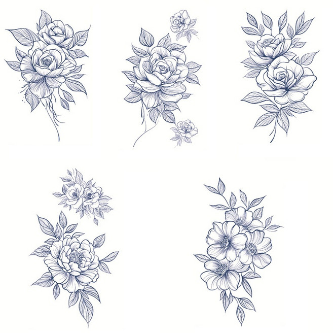 MIR WAY 인스턴트 타투스티커 반영구 헤나 문신스티커 5종세트, 1개, MWD-C 5장세트