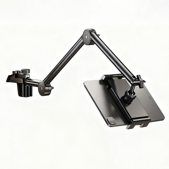 HLOMOM 懸臂支架，適用於手機與平板電腦，多角度自由調節，穩固夾持, Black, 1個, 懸臂支架碳素鋼三段平板手機通用款