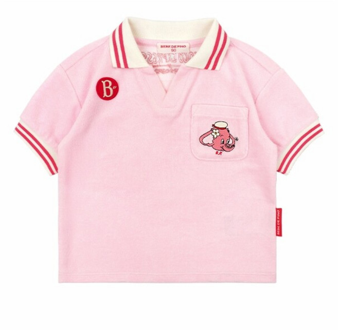 [매장정품] 베베드피노 반팔 티셔츠 여아용 핑크 엘리펀트 테리 카라