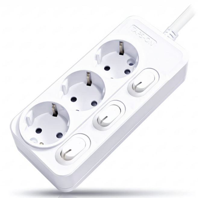 개별스위치 KC인증 접지 2800W 절전 콘센트 3구 멀티탭, 1개, 화이트(화이트스위치), 1.5m